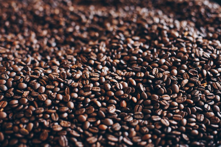 Texture detail of freshly roasted coffee beans